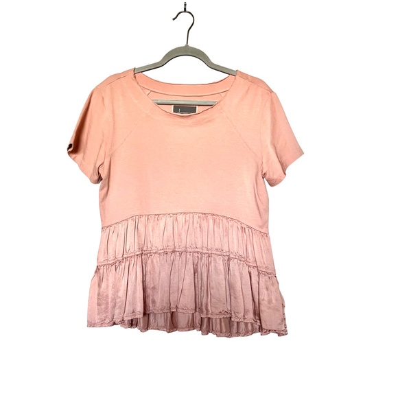 Anthropologie Iona Flounce Swing Mixed Media Tiered Blouse Short Sleeve Size SP - Picture 2 of 8